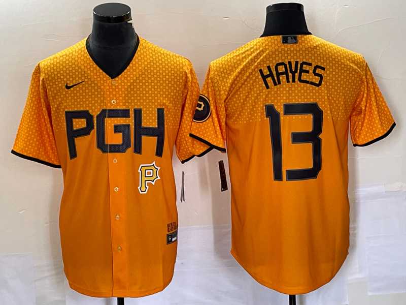 Men's Pittsburgh Pirates #13 KeBryan Hayes Gold 2023 City Connect Stitched Jersey,We sell and wholesale Men's Pittsburgh Pirates #13 KeBryan Hayes Gold 2023 City Connect Stitched Jersey on line form chian!